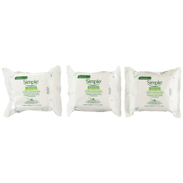 Toallitas desmaquillantes Simple Micellar, 25 unidades (paquete de 3)