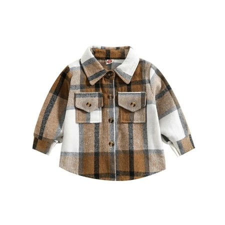 

Toddler Baby Boys Girls Flannel Plaid Shirt Jacket Button Down Shacket Kids Long Sleeve Coat Top Fall Winter Clothes Baby Clothes