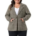 thumbnail image 2 of DARING DIVA Women's Plus Plaid Notched Lapel Business Blazer Jackets Black Brown 4X, 2 of 6