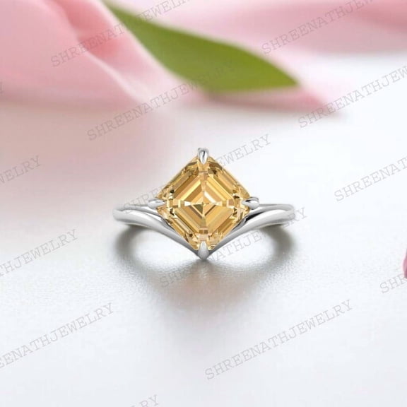 SHREENATHJEWELRY Princess Cut Citrine Bridal Wedding Ring White Gold Plated Prong Set Ring November Birthstone Gift Ring