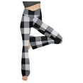 thumbnail image 5 of Women Leggings Tummy Control Plaid Print High Waist Elastic No-See Through Flare Yoga Pants,Black,L, 5 of 8