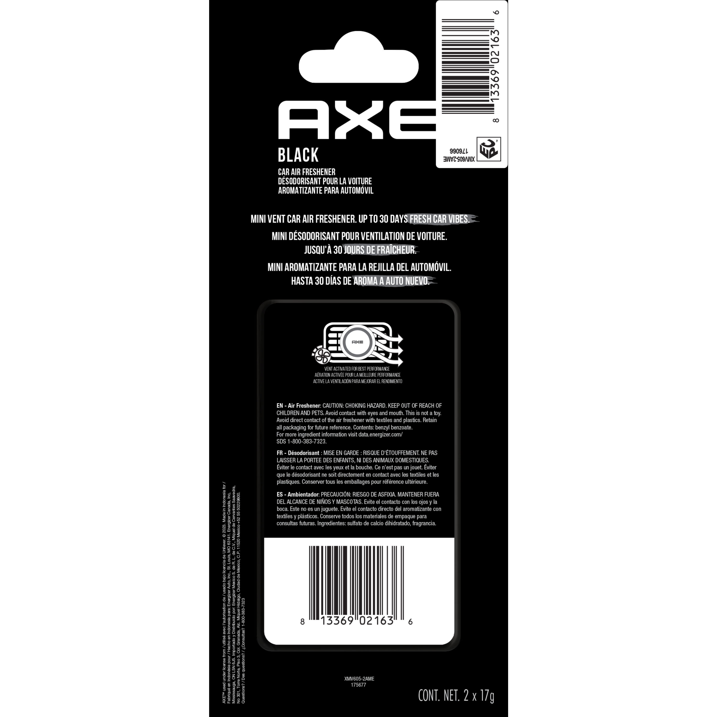 (2 pack) AXE Mini Vent Clip Car Air Freshener (Black Scent, 2 Pack)