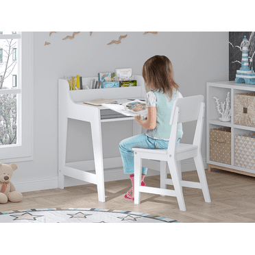 STAROUS Kids Study Desk with Storage Bin, White Activity Table and Chair Set