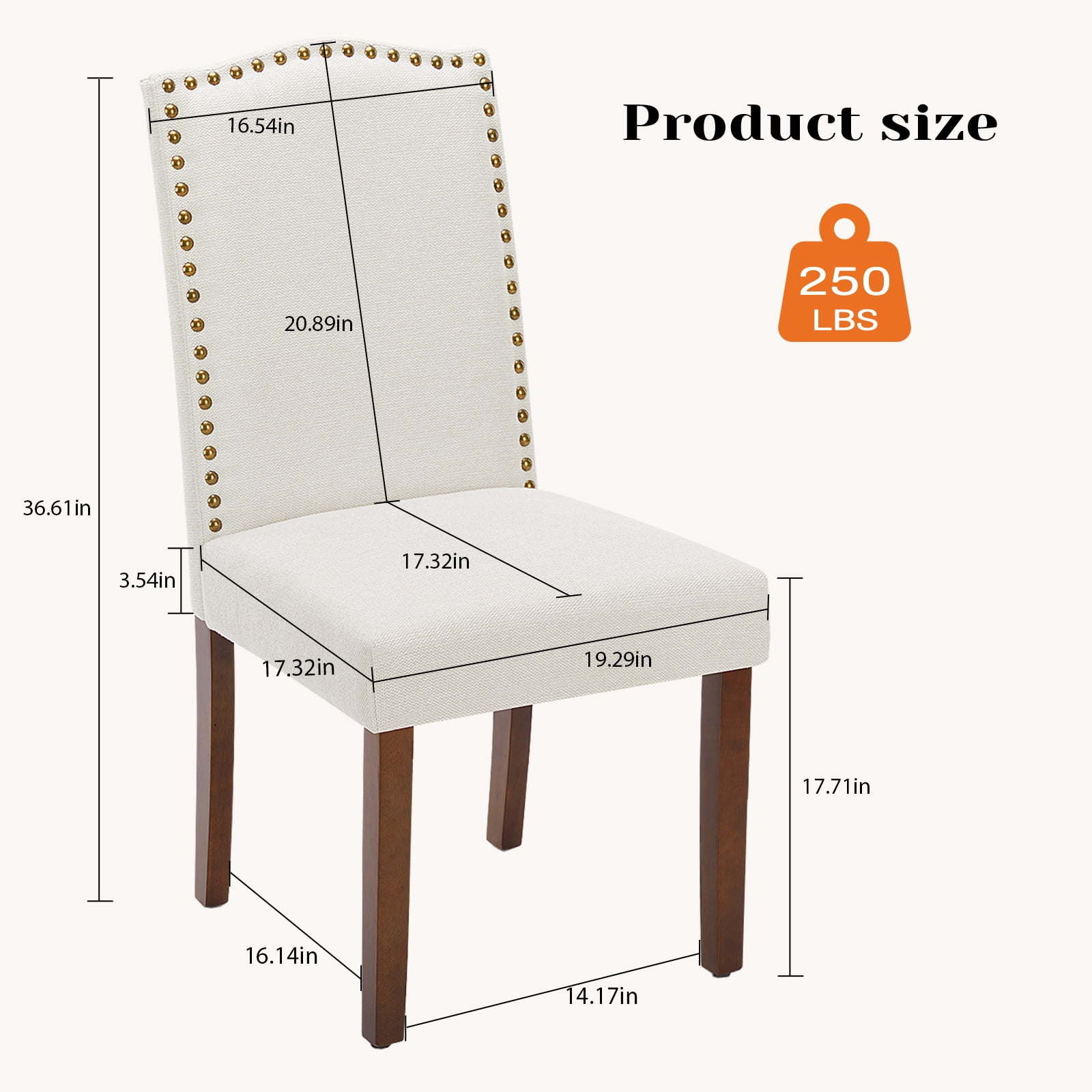 JOINSUN Set of 4 Home Dining Chairs, Parsons Back with Nailhead Trim and Wood Legs, Linen, Beige