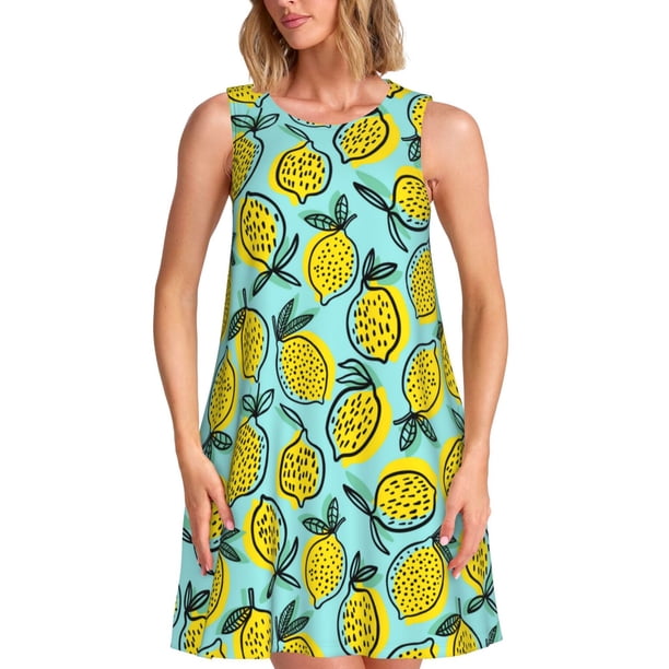Disketp Lemon1 para Vestido sin Mangas para Mujeres, Vestidos de Verano para Mujeres, Casual y Holgado para la Playa