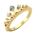 thumbnail image 2 of 2mm Round Blue Topaz 925 Silver Yellow Plated Women Crown Tiara Valentines Day Gifts Ring, 2 of 4