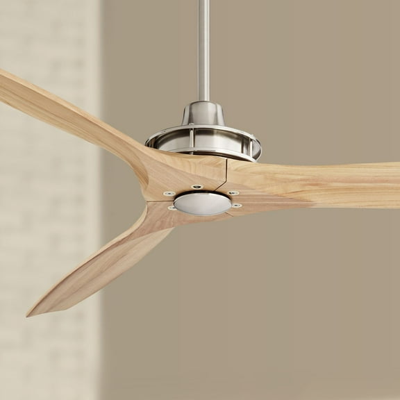 52" Casa Vieja Modern 3 Blade Indoor Ceiling Fan with Remote Control Brushed Nickel Natural Carved Solid Wood for Living Kitchen Bedroom Family Room