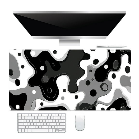 NEONWE Black and White Gaming Mouse Pad Grey Geometric Modern Abstract Large Desktop Mouse Pad with Stitched Edges Non-Slip Rubber for Work Game Office Home, 3mm Thick, 31.5 X 15.75 Inch