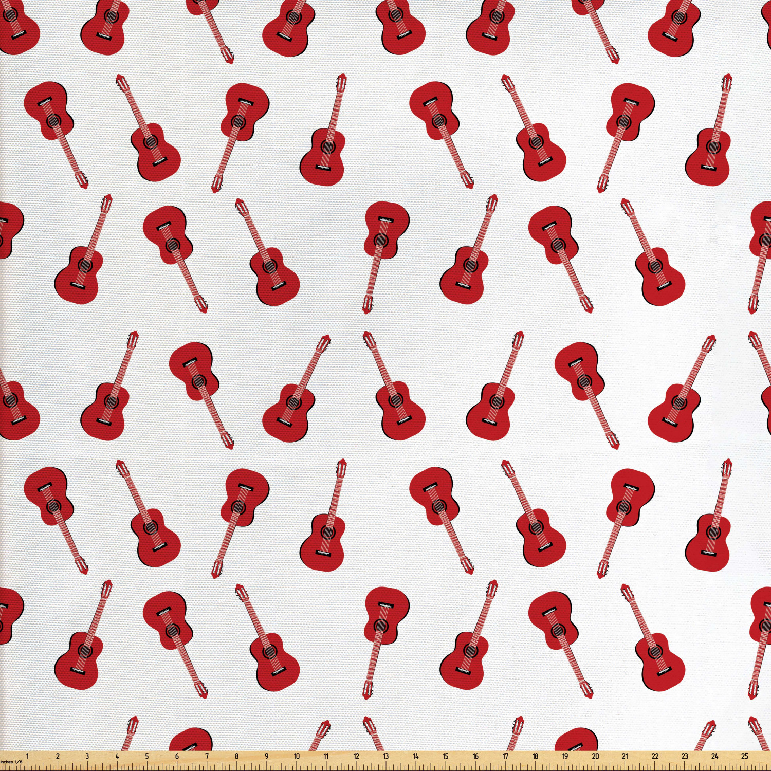 Guitar Fabric by The Yard, Repeating Minimal Illustration Classic Western Musical Instrument