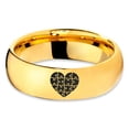 thumbnail image 2 of Tungsten Puzzle Heart Band Ring 7mm Men Women Comfort Fit 18k Yellow Gold Dome Polished, 2 of 4