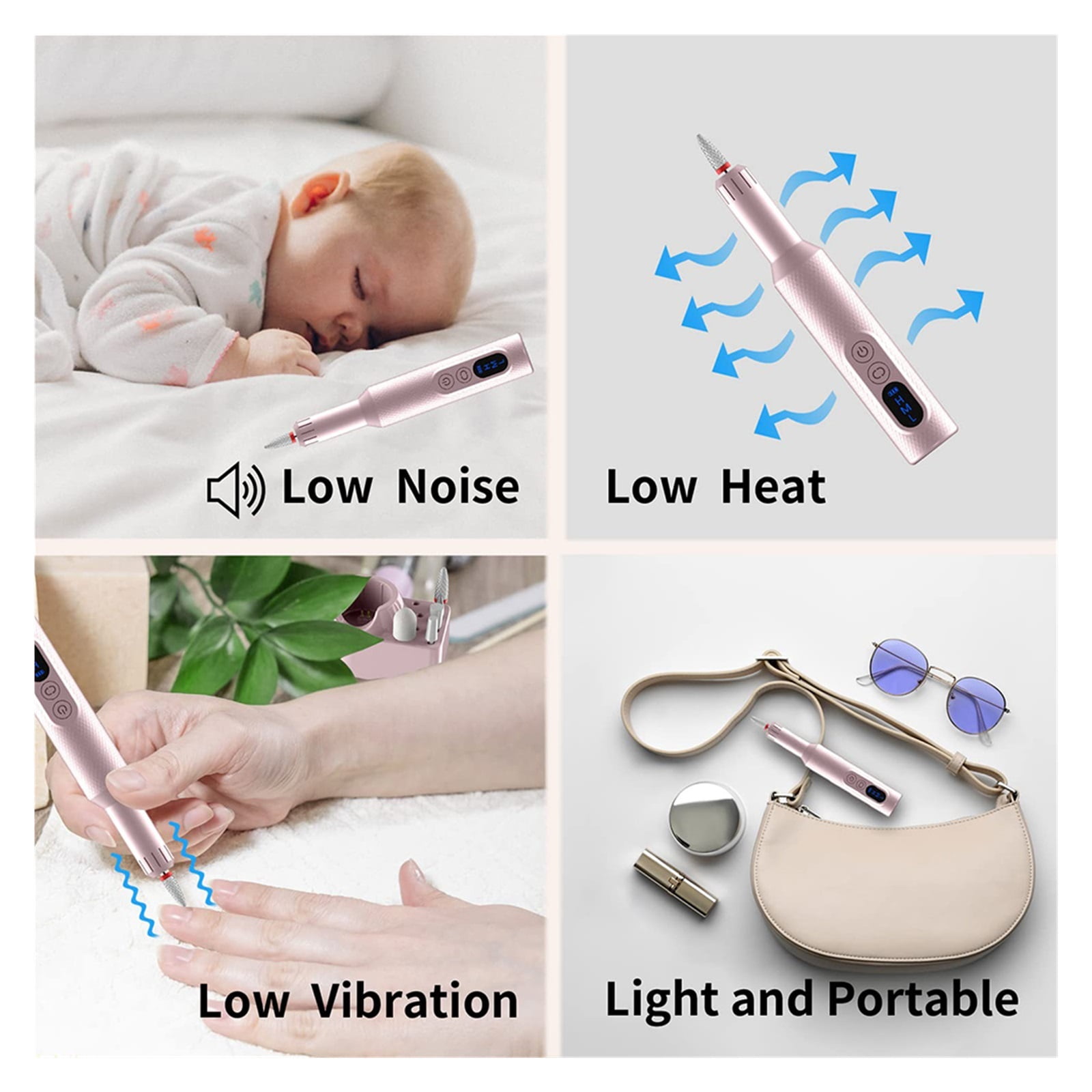 Cordless Electric Nail Drill Machine, Portable Electric Nail File Set For Acrylic Gel Nails, Manicure And Pedicure Kit Tool With Nail Drill Bits ,Low Noise