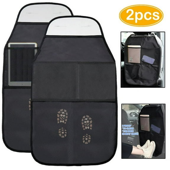 2Pcs Yiyasu Car Rear Seat Protector Kids Anti-Kick Mud Clean Mat Seat Organizer Pad Black