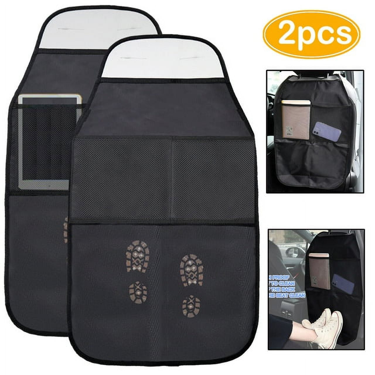 2Pcs Yiyasu Car Rear Seat Protector Kids Anti-Kick Mud Clean Mat Seat Organizer Pad Black