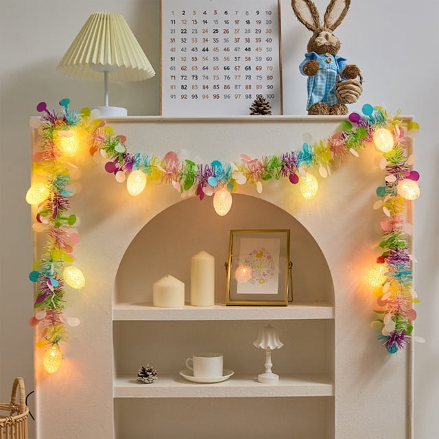 Fridja Under Clearance 5$ 6.5ft USB Easter Egg Ribbon String Lights for Indoor Fireplace Decoration and Ambient Lighting