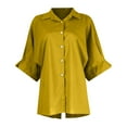 thumbnail image 4 of Fshiont Linen Button Down Shirt Womens Lapel Collar Plus Size 3/4 Sleeve Tunic Tops Trendy Dressy Business Casual Work Blouse Lightweight Vacation Petite Loose Gauze Tee Yellow 3XL, 4 of 6
