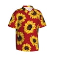 thumbnail image 2 of Uemuo Sunflowers On Red Printed Regular Fit Short Sleeve Casual Hawaiian Shirt for Men,Aloha shirt,Tropical shirt,Floral print shirt,Vacation Beach shirt-, 2 of 9