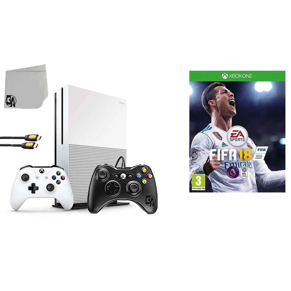 Restored Microsoft 234-00051 Xbox One S White 1TB Gaming Console with 2 Controller Included with FIFA 18 BOLT AXTION Bundle (Refurbished)