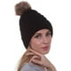 thumbnail image 4 of Zhuge Gorros de invierno para mujer con pompones de piel sintética acanalados y forro grueso, 4 of 4