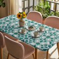 thumbnail image 3 of Teal Green Table Cloths for 6 Foot Rectangle Tables, Vintage Abstract Geometric Texture Patio Waterproof Elastic Fitted Tablecloths, Washable Rectangular Table Cover for Camping, 3 of 8