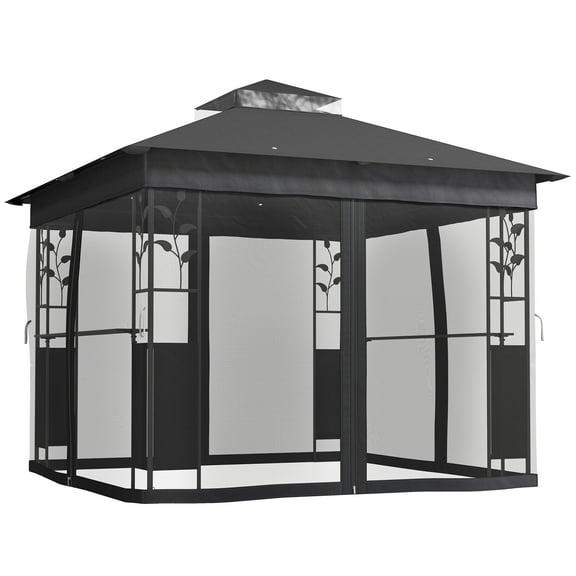 10' x 10' Outdoor聽Gazebo with Shelves and Netting,聽UV30  Double聽Roof Patio Gazebo for Lawn, Backyard and Deck