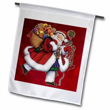 Jolly Old Santa - 3dRose Jolly old Saint Nick Santa Claus with gifts waiting for delivery - Garden Flag, 12 by 18-inch