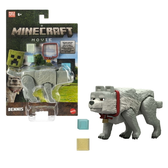 Minecraft Dennis the Wolf Action Figure & Accessories, 3.25-inch Toy Set Inspired by A Minecraft Movie
