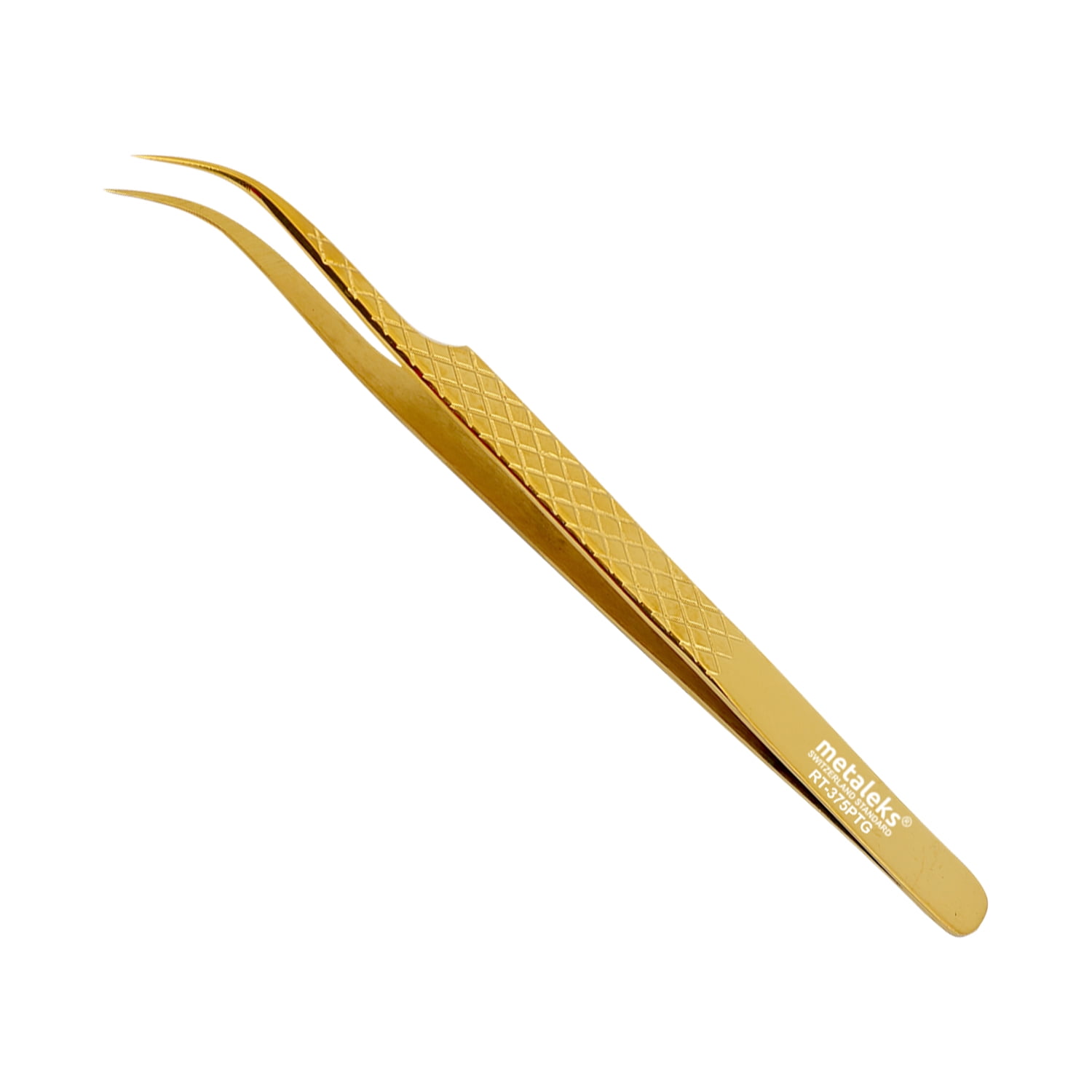 14cm - Texture Surface Grip - Professional Eyelash Extension Tweezers - Japanese Stainless Steel - Golden Titanium Coated With Magnetic Kit