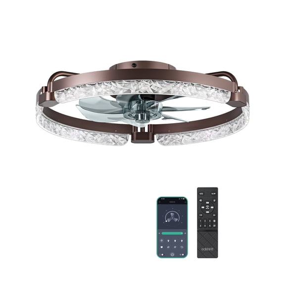 EDISHINE 20'' Low Profile Ceiling Fan with Light and Remote, Dimmable 3000K-6000K LED, 6 Speeds, Reversible DC Motor, APP Control, Modern Brown Flush Mount Fandelier for Bedroom Kitchen