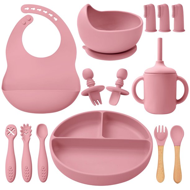 Set de alimentación para bebés Little Rawr de silicona, 14 unidades, más de 6 meses