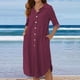 thumbnail image 2 of Vestido de manga larga con cuello en V sólido informal con botones de bolsillo para mujer a la moda Fridja  yut4823, 2 of 9
