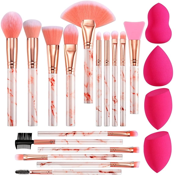 DUAIU Makeup Brushes 16PCS Marble Handle Professional Makeup Brushes Set with 4PCs Makeup Sponge and 1 Brush Cleaner Foundation Brush Eyeshadow Brush Lip Brush Set Make Up Tool - Xmas Gift