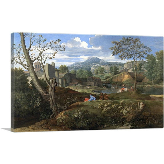 ARTCANVAS Landscape With Buildings 1648 Canvas Art Print by Nicolas Poussin - Size: 40" x 26" (0.75" Deep)