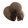 thumbnail image 2 of Helii Women Hand Crochet Straw Sun Hat Back Bow Split Brim Wide Brim Foldable Packable Bucket Beach Hat Breathable Hollow Out Lightweight Summer Travel Cap Coffee,A, 2 of 5
