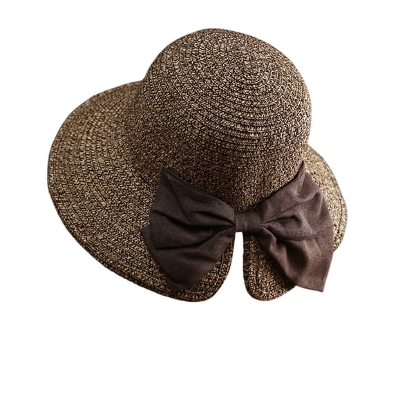 AirLoni Beach Hat Wide Brim Foldable Breathable Lightweight Soft Texture Casual Style UV Protection Vacation Travel Outdoor Sunshade Hats Women Bowknot Hat Sun Hat Coffee,A