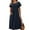 Navy, variant on Womens Crew Neck Long Sleeve Spring Fall Dresses,Women's Fashion Solid Color Round Neck Pocket Pleated Short Sleeve Cotton And Linen Dress Navy