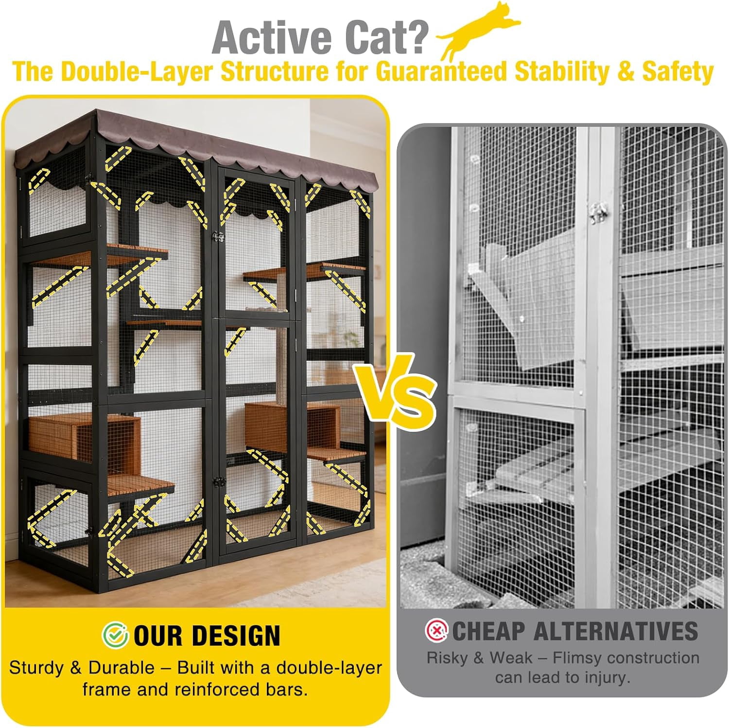 Aivituvin Catio Large Cat House Outdoor Walk in Outdoor Cat Enclosure Indoor Cage Kitty Condo Playpen with Door, Platform, Scratch Post, Hammock - Black