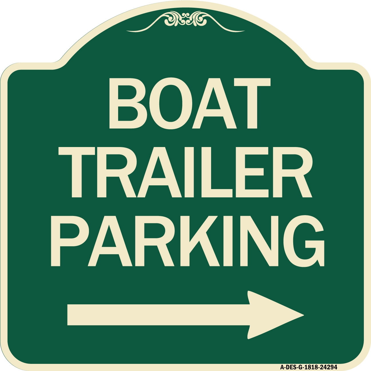 SignMission Designer Series Sign Boat Trailer Parking (With Right Arrow Symbol) Green & Tan