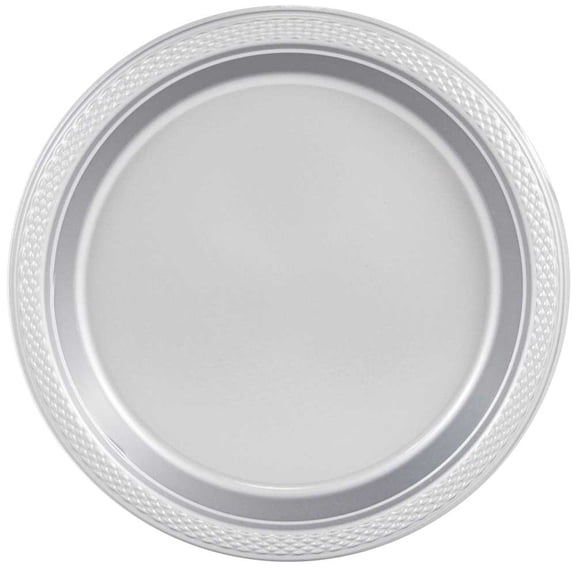 JAM Paper Bulk Round Plastic Party Plates, Silver, 200/Box, Medium, 9"