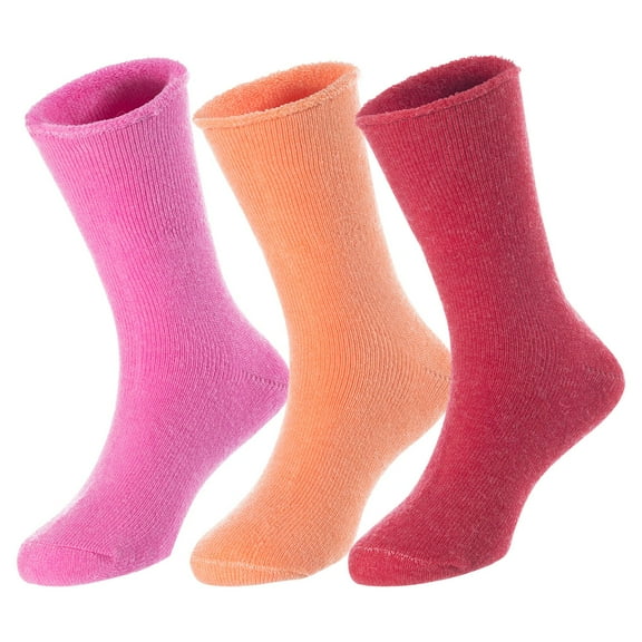 3 Pairs Children's Wool Socks for Boys & Girls. Comfy, Durable, Stretchable, Sweat Resistant Colored Crew Socks LK0601 Size 3Y-5Y (Rose,Orange,Red)