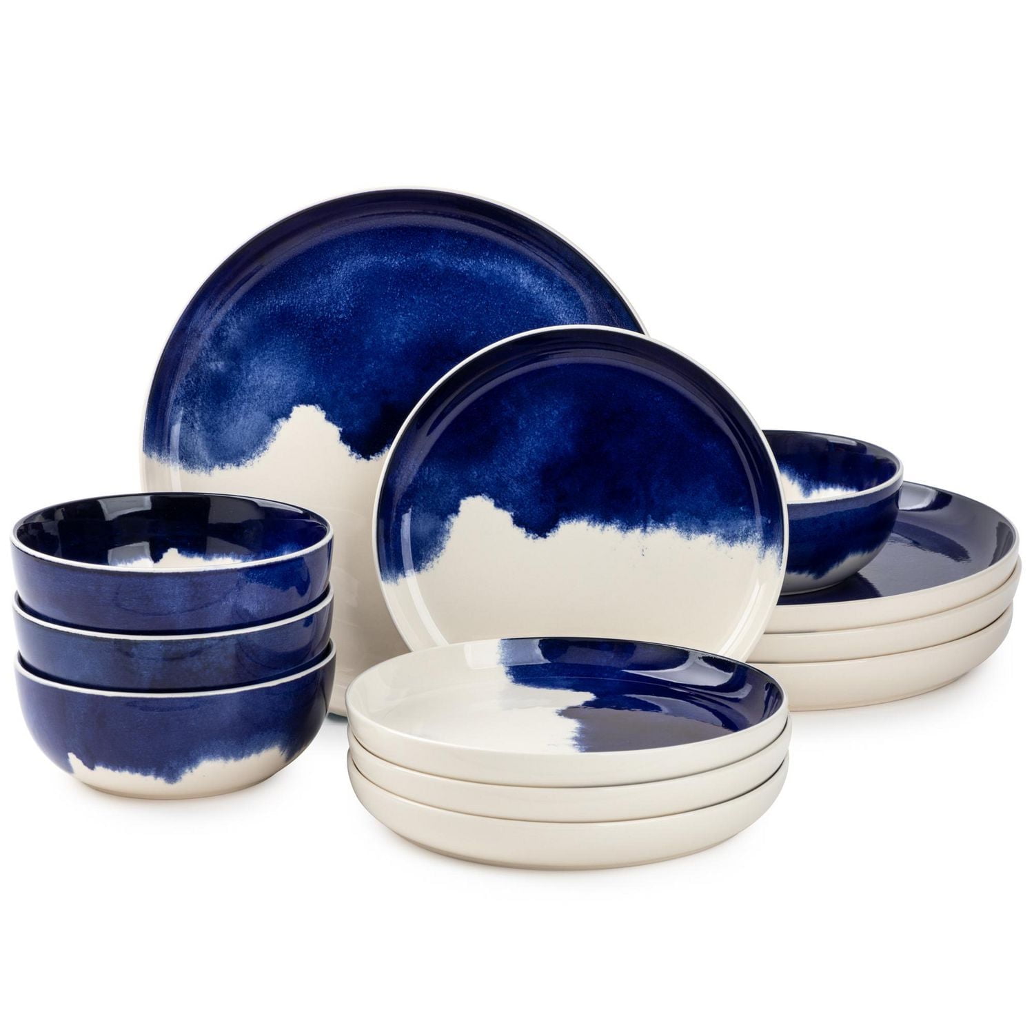 Thyme & Table Dinnerware Blue Drip Stoneware, 12 Piece Set