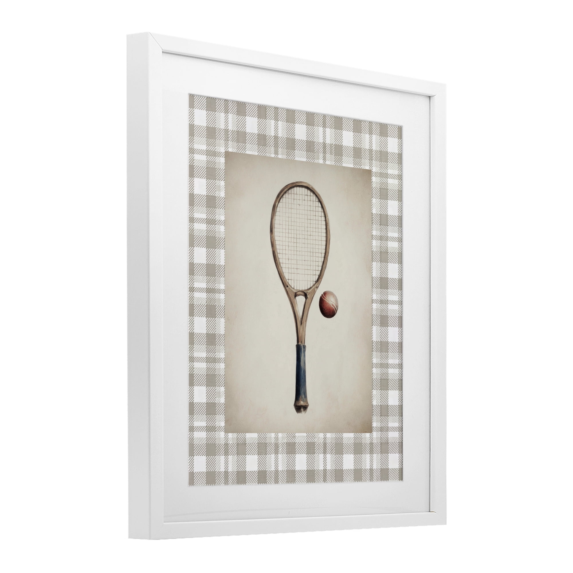 Stupell Industries Vintage Tennis Racket & Ball White Framed Print Under Glass, design by Sisi and Seb