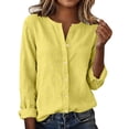 thumbnail image 2 of Craaazy Women's Casual V-Neck Blouse, Solid Color Long Sleeve Button Down Shirt, Loose Fit Comfy Tops for Daily Wear Gifts, 2 of 9
