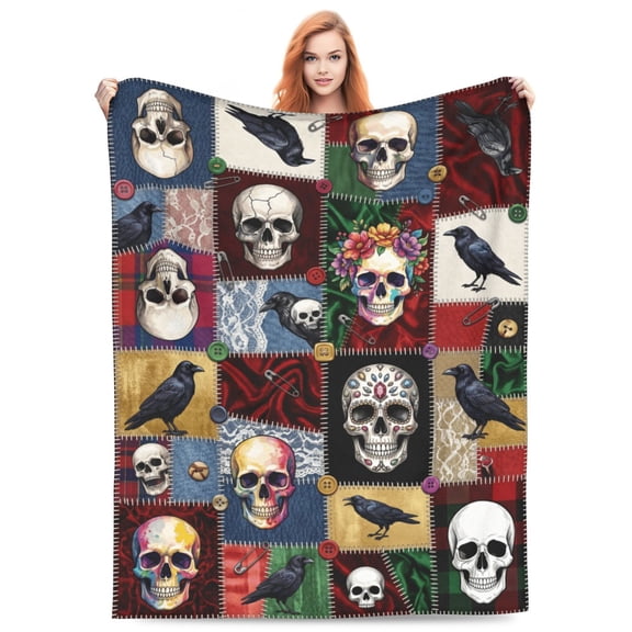 Skull Blanket Halloween Day of The Dead Decor Horror Throw Blanket Gifts Warm Soft Plush Lightweight Fleece Flannel Winter Couch Bedding Blankets for Adults Women 50x40