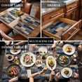 thumbnail image 3 of Navy Blue Brown Wood Placemats for Dinning Table Set of 6, Farmhouse Vintage Wooden Burlap Kitchen Place Mats Waterproof Cloth Table Mats, Indoor Outdoor Placemats Easy Clean Dinner Decor, 3 of 8