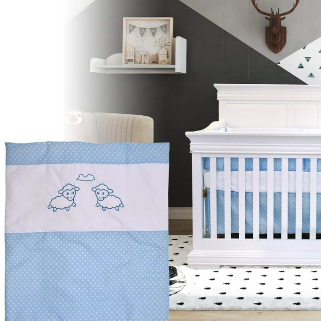 Bebelelo - Literie 5 Pcs pour Bébé - Bleu et Blanc avec Motif de Mouton