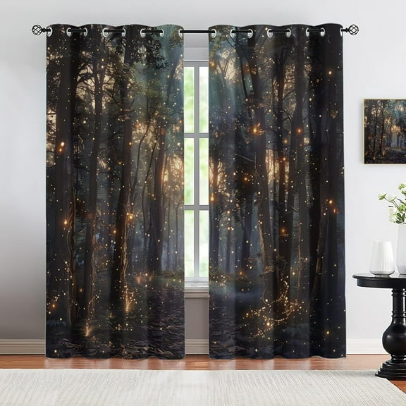Mystical Forest Blackout Curtains, Dream Forest Curtains For Bedroom Thermal Insulation Apply To Living Room Bedroom Boys Room Girls Room Kitchen Bathroom 42"W x 63"L (Pack of 2)