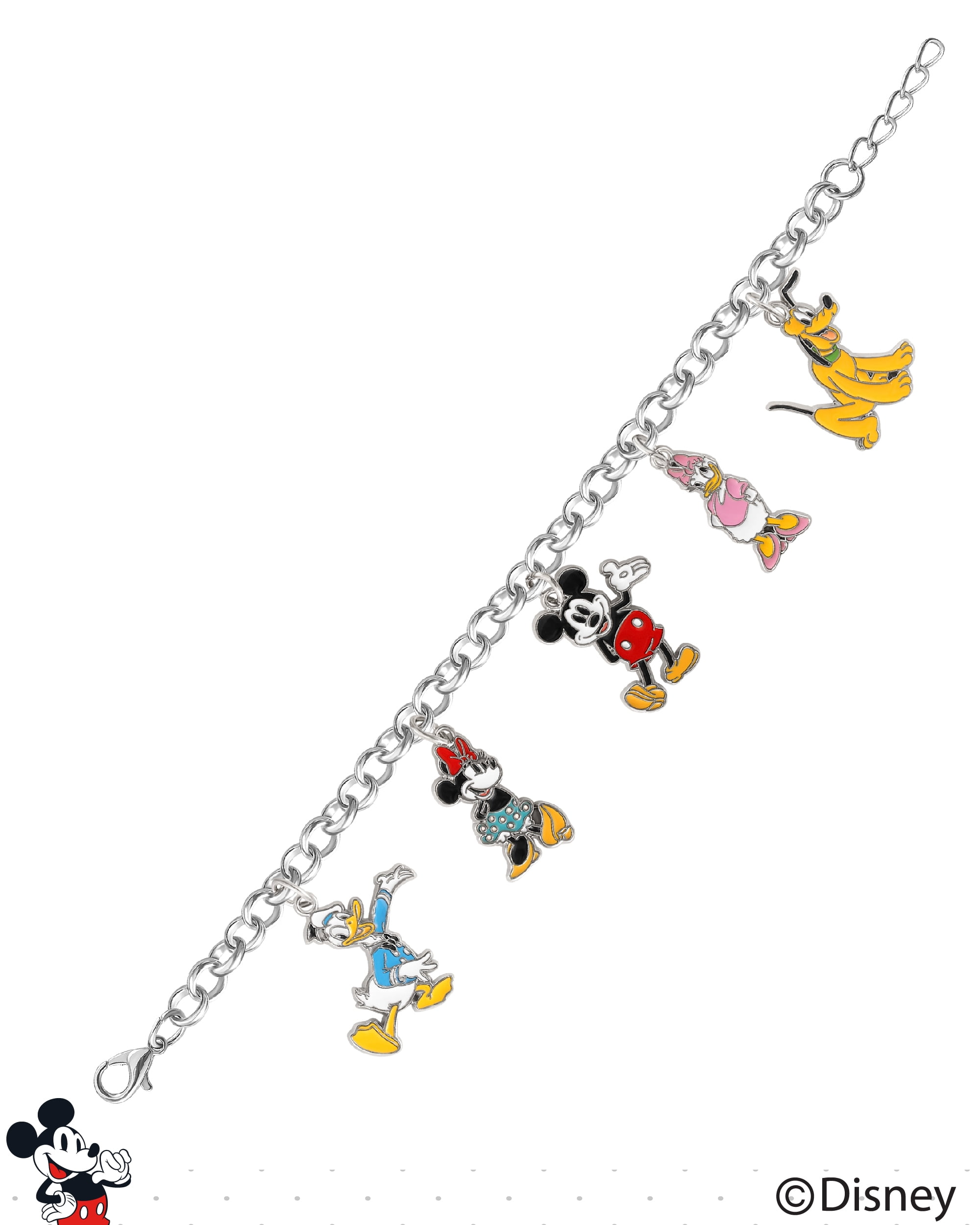 Mickey Mouse and Friends Charm Bracelet Official License, 6.75+1" Disney Charm Bracelet for Women