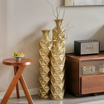 Metal Floor Vase, Tall Large Floor Vase with Glittering Triangle Prism Design (Set of 3)