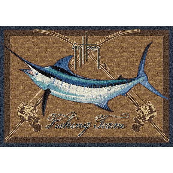 3x5 Milliken Ivory Nautical Fish Area Rug Marlin Multi - Aprx 3' 10" x 5' 4"