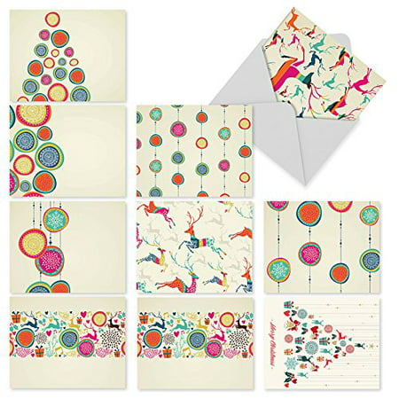 'M6017 HAPPY HOLIDAYS' 10 Assorted All Occasions Notecards Featuring Modern Takes On Traditional Seasonal Symbols with Envelopes by The Best Card